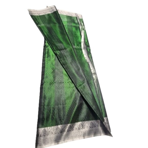 Green and Grey Sheen Saree Unstitched with Blouse Piece - NEW! - Picture 10 of 10